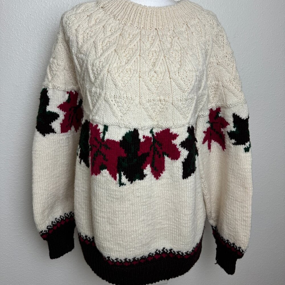 Hand Knitted Sweater Maple leaves  Canadian Style